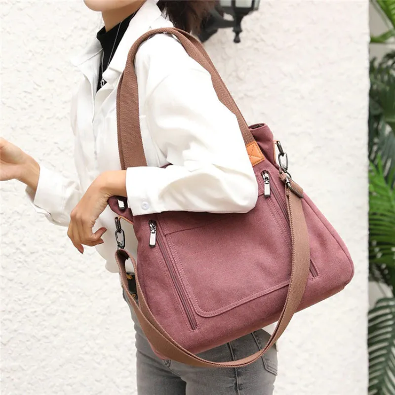 Women's High-Quality Canvas Shoulder Bag with Top Handle