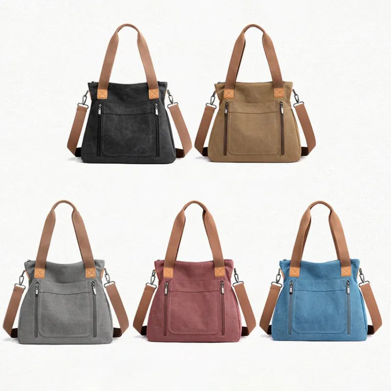 Women's High-Quality Canvas Shoulder Bag with Top Handle