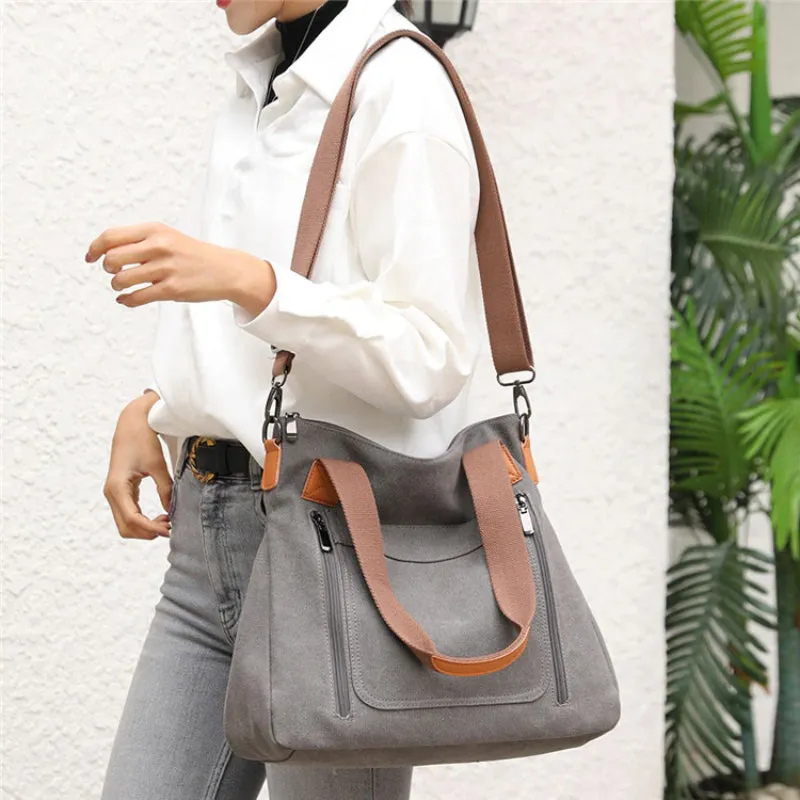 Women's High-Quality Canvas Shoulder Bag with Top Handle