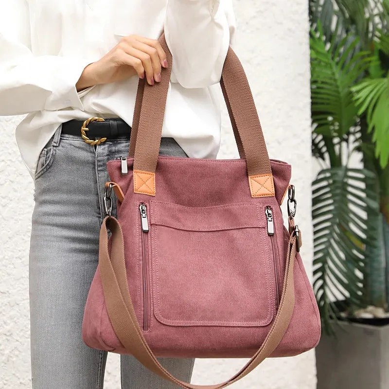 Women's High-Quality Canvas Shoulder Bag with Top Handle