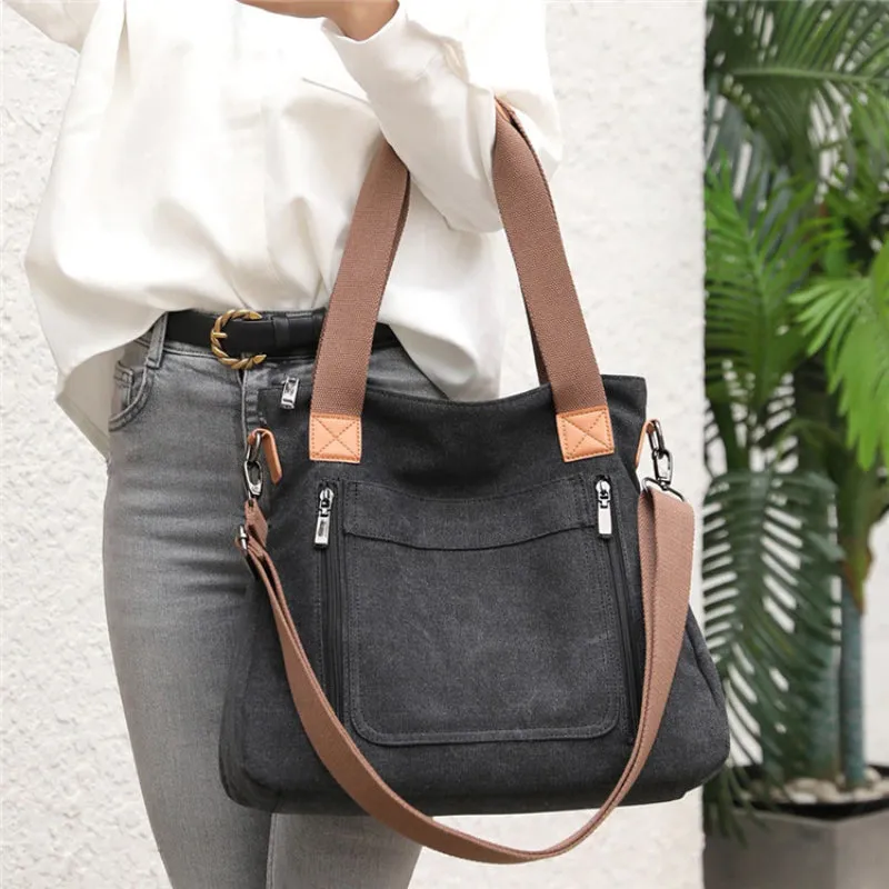 Women's High-Quality Canvas Shoulder Bag with Top Handle