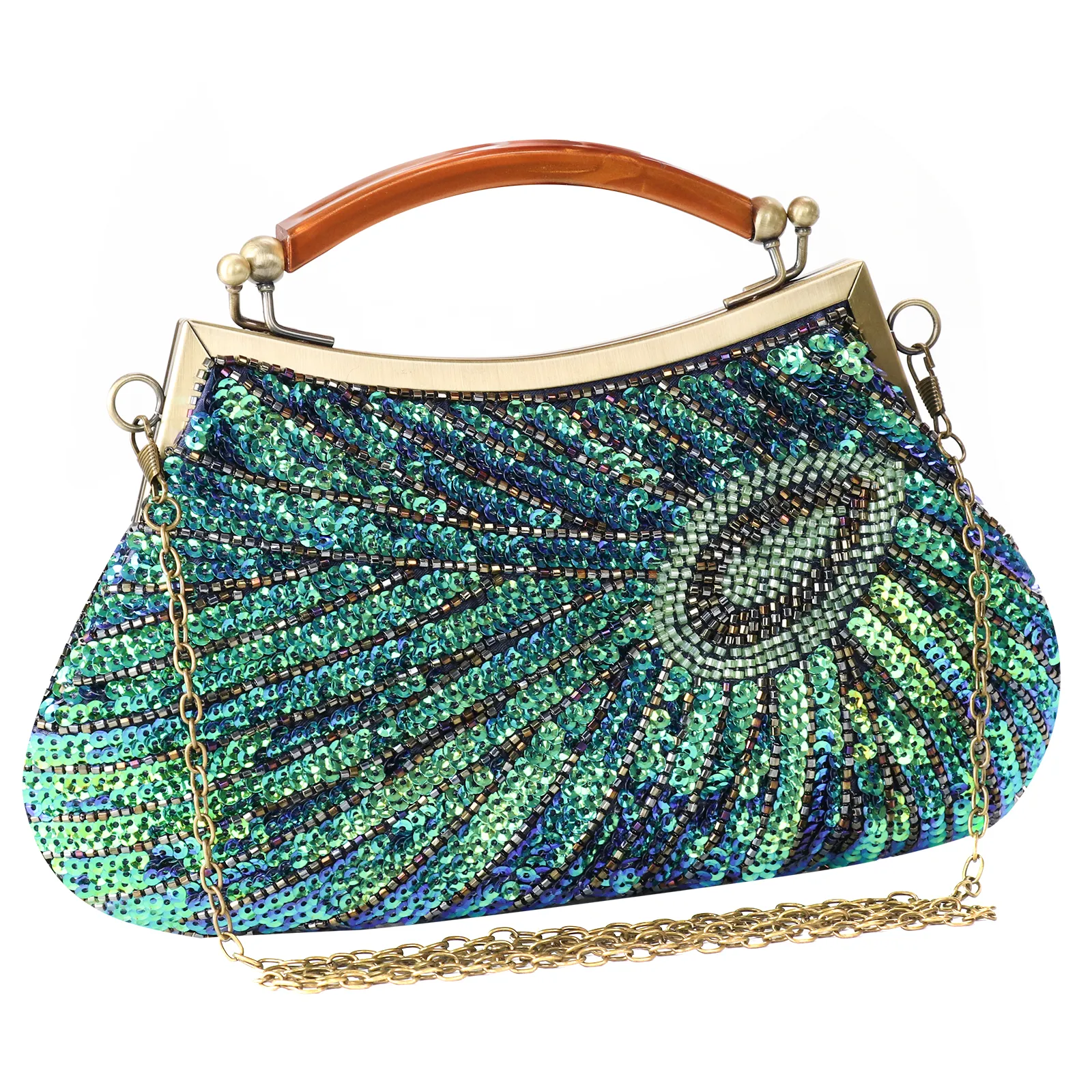 Women's Vintage Beaded Sequin Peacock Clutch