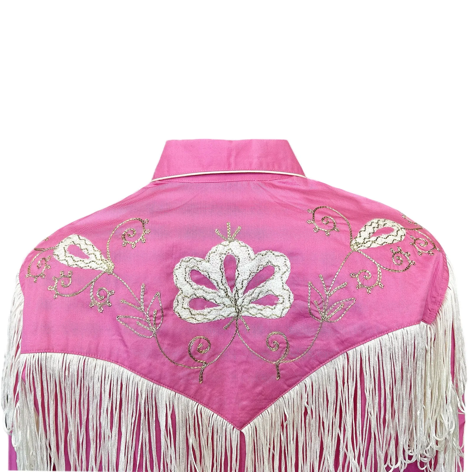 Women's Vintage Fringe Pink Embroidered Western Shirt