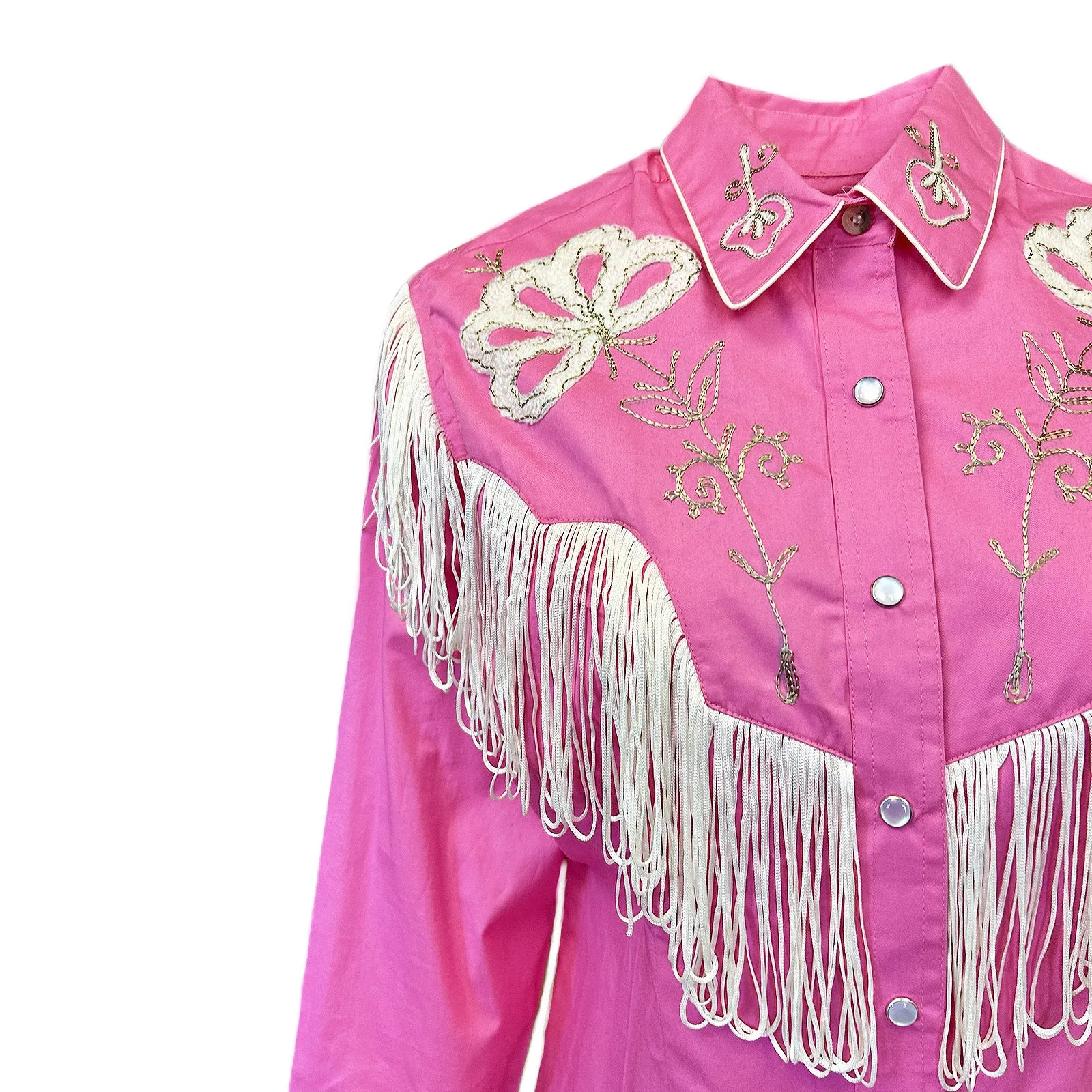 Women's Vintage Fringe Pink Embroidered Western Shirt