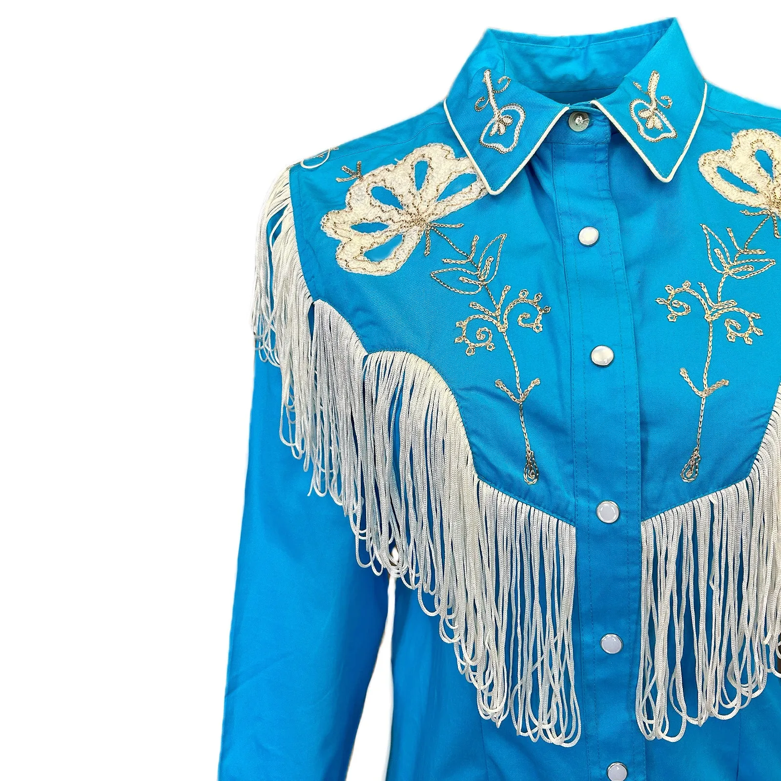 Women's Vintage Fringe Turquoise Embroidered Western Shirt