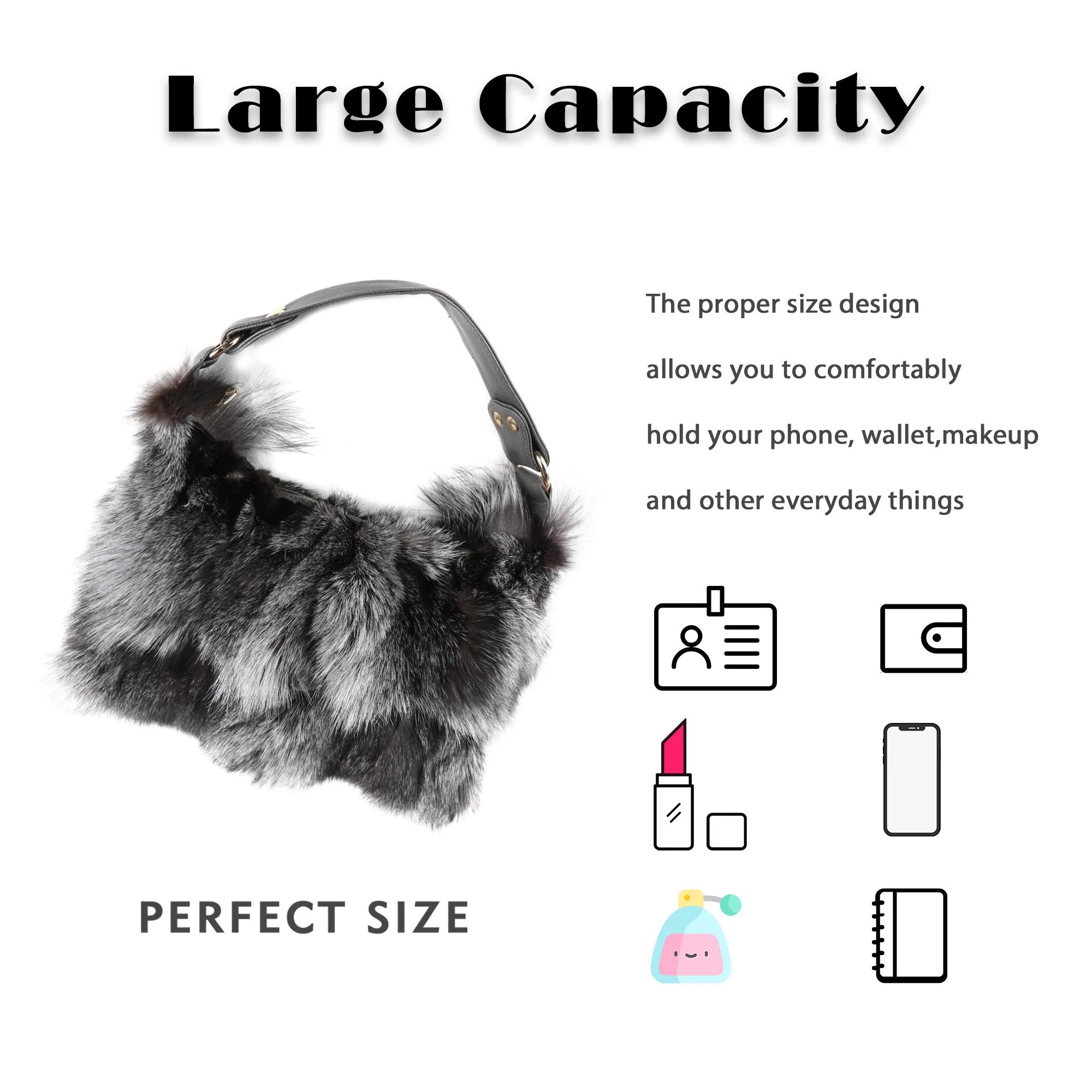 Women's Winter Fox Shoulder Handbags Hand Bag for Women Leather Top Handle Ladies Zipper Soft Stylish Fashion Bag