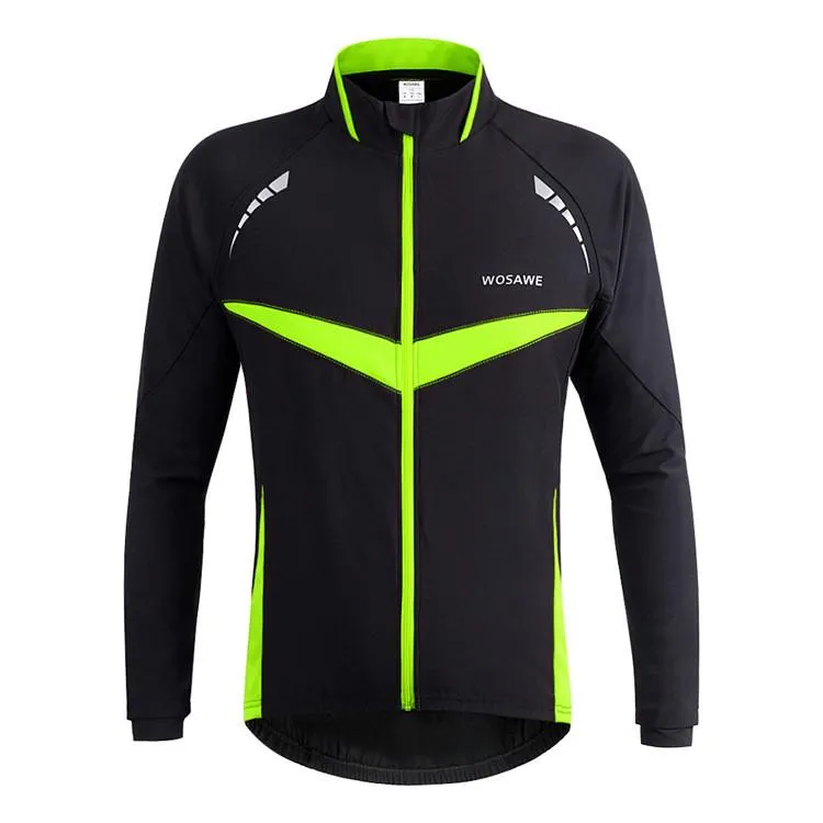 WOSAWE Warm Winter Fall Black Green Long Sleeve Cycling Jersey