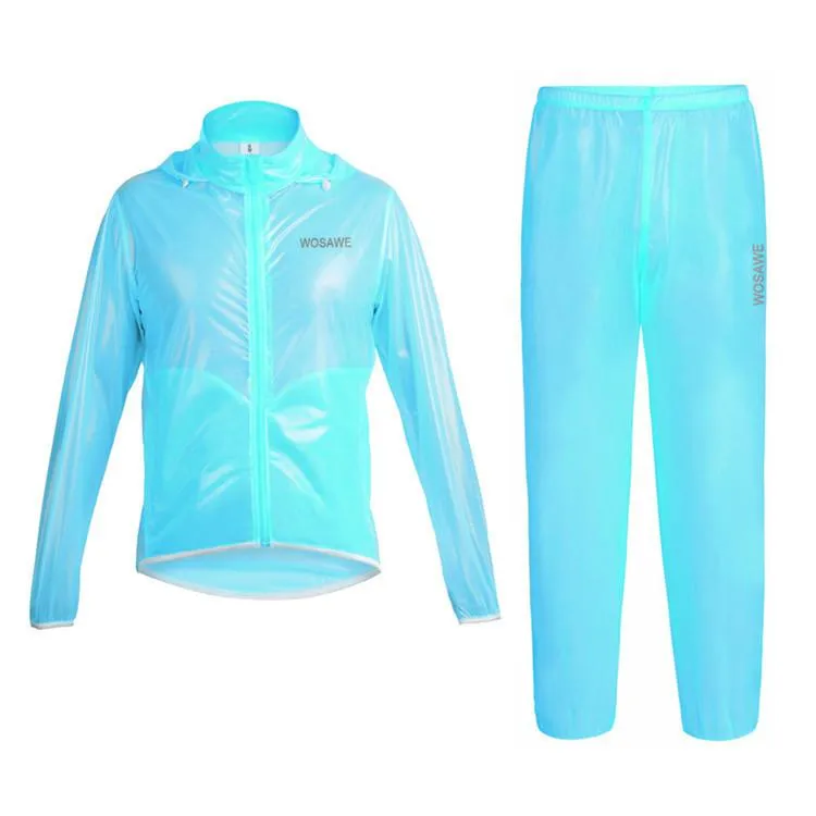 WOSAWE Waterproof Windproof Blue Cycling Rain Coats Jackets Set