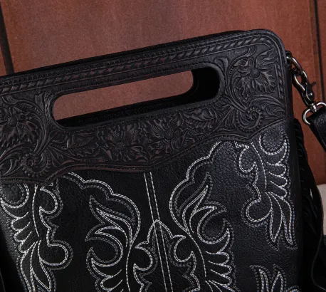 Wrangler Black Top Handle Embroidered Concealed Carry Crossbody Tote WG110-G2010BK