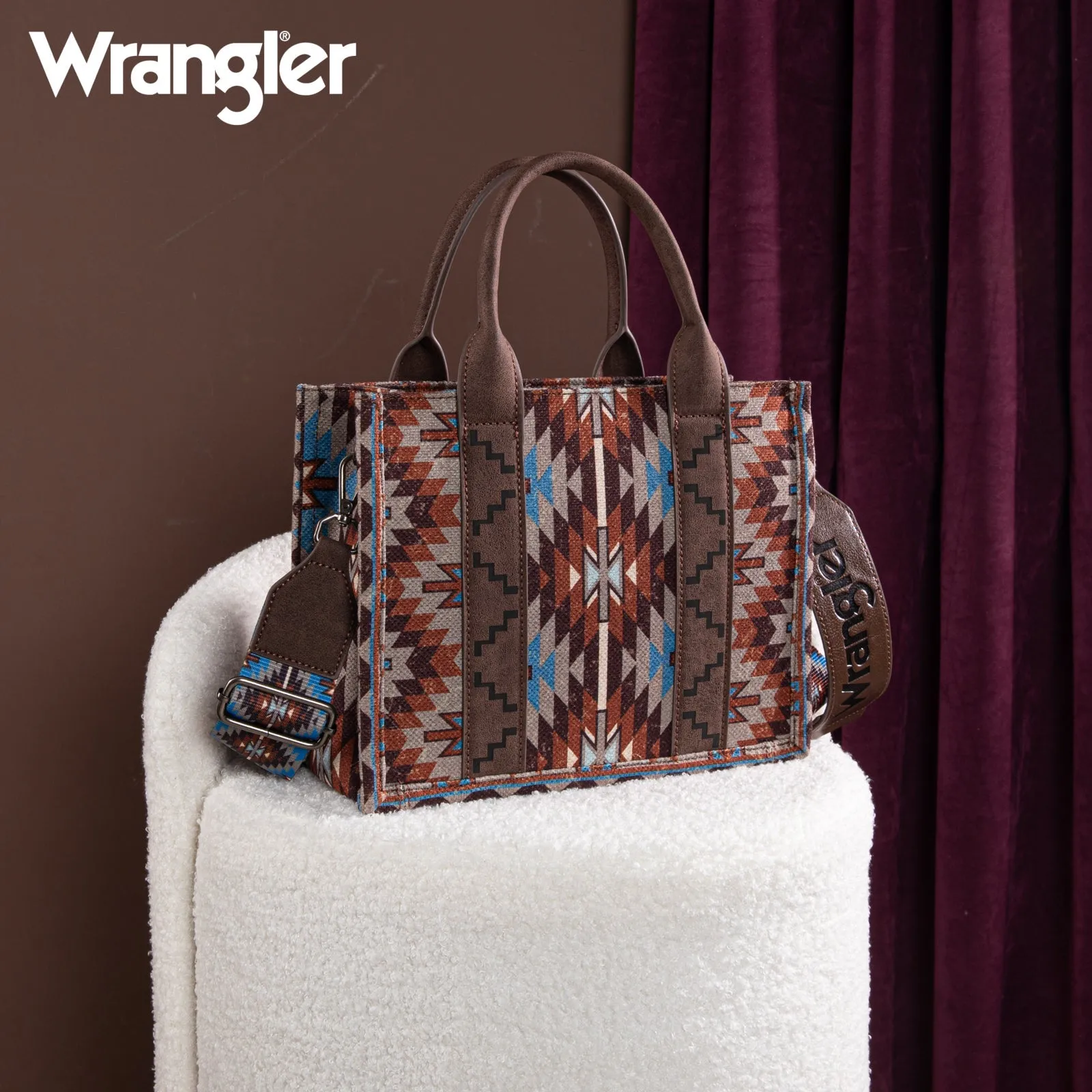 Wrangler Southwestern Pattern Dual Sided Print Tote/Crossbody Coffee