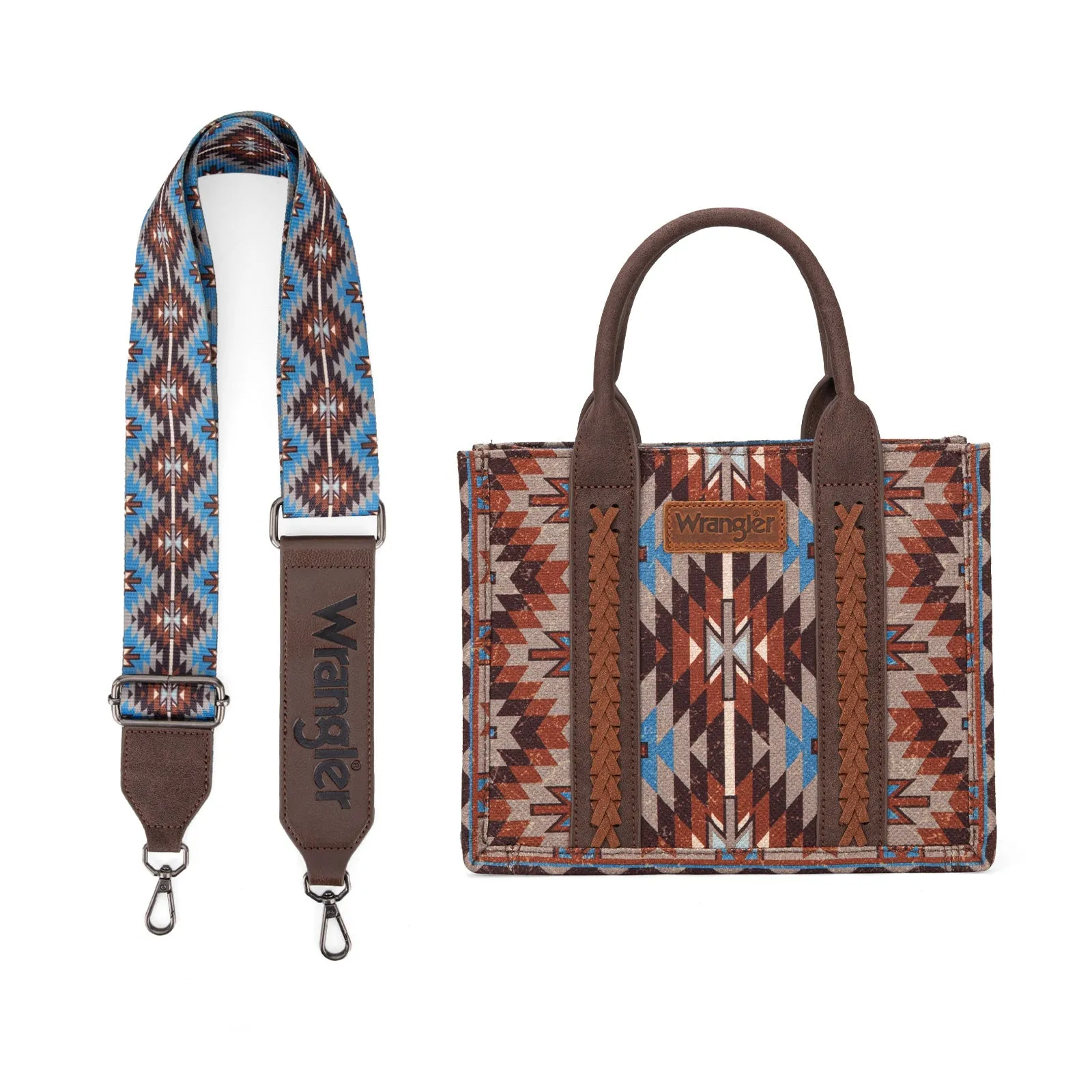 Wrangler Southwestern Pattern Dual Sided Print Tote/Crossbody Coffee