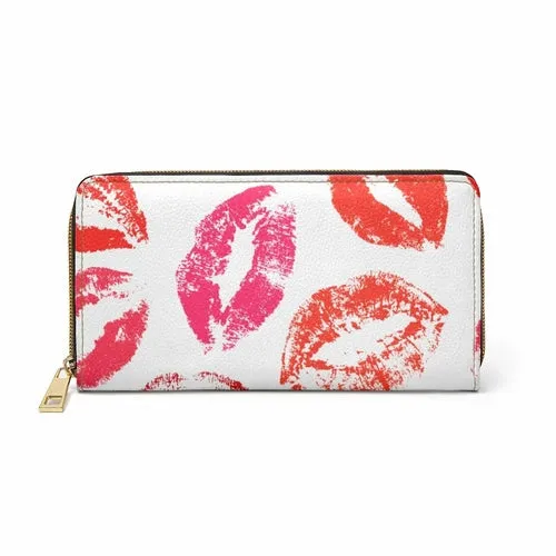 Wristlet Phone Wallet, White and Red Lipstick Kisses Style Purse