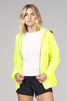 Yellow fluo full zip packable rain jacket and windbreaker