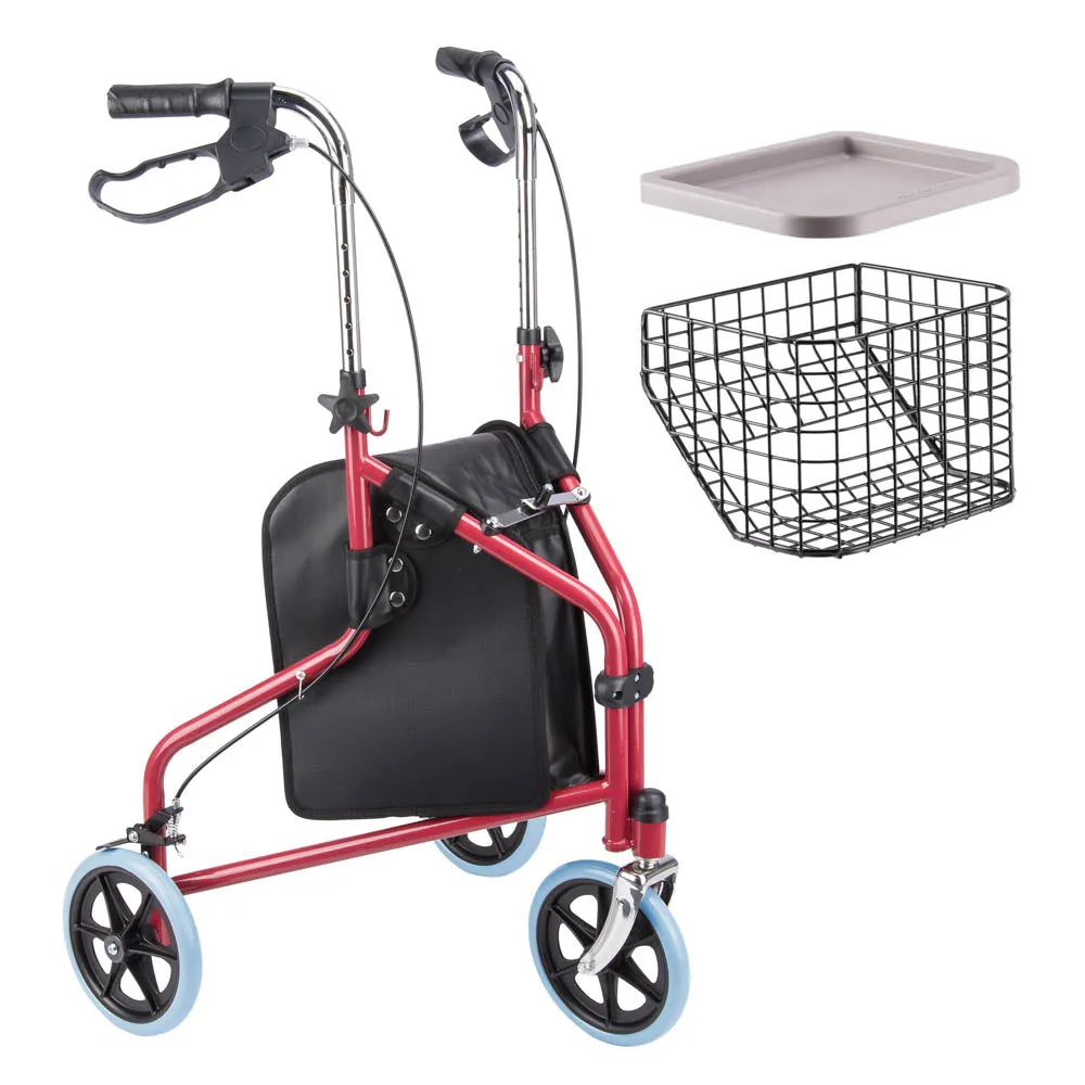 Yescom 3 Wheels Aluminum Rollator Walker w/ Brakes Basket & Bag