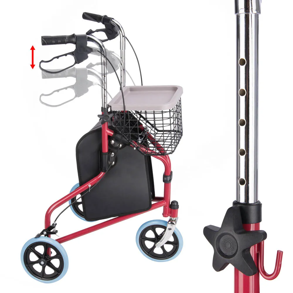 Yescom 3 Wheels Aluminum Rollator Walker w/ Brakes Basket & Bag