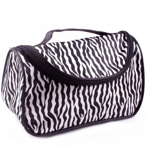 Zebra Print Makeup Bag With Mirror