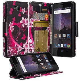 ZTE Majesty Pro, Majesty Pro Plus, Tempo Cover, Pu Leather Magnetic Fold[Kickstand] Wallet Case with ID & Card Slots - Heart Butterflies